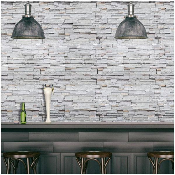 

wallpapers vintage imitation gray brick wallpaper 3d self-adhesive wall papers home decor cafe restaurant el house stickers