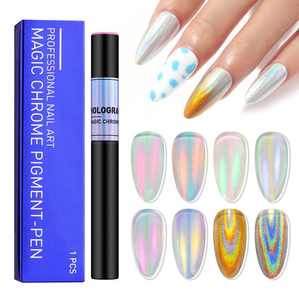 

mermaid chrome nail magic powder pen nail art accessories air cushion nail salon art manicure makeup uv gel, Silver