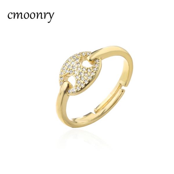 

cluster rings cmoonry unique design nose shape geometric ring for women girl gold color luxury + cz female wedding jewelry promise gift, Golden;silver