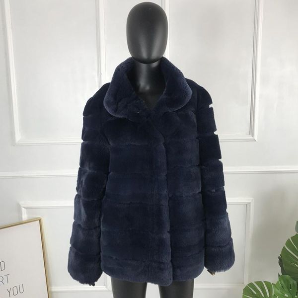 

women's fur & faux women jackets real rex coat winter warm casual fashion outwear pure color fast, Black