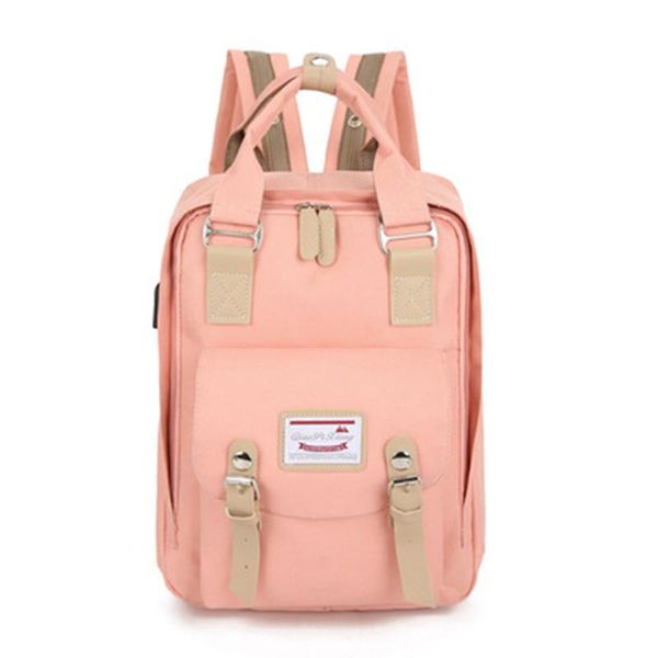 

backpack large capacity backpacks versatile canvas color block rucksack usb charging functional lady travel bag handle