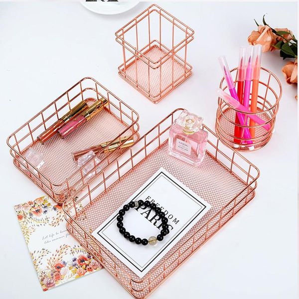 

storage boxes & bins hollow out dressing table makeup cosmetic organizer box cup rose gold iron art nordic pen pencil ruler basket container