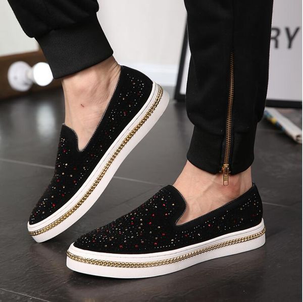 

dress shoes 2021 men loafers black diamond rhinestones spiked rivets thick bottom wedding party