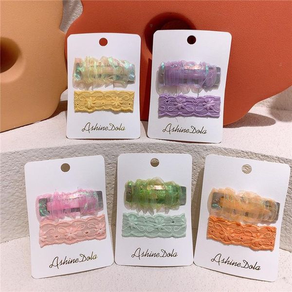 

hair accessories 2 pcs fashion korean children's embroidery flower hairpin sweet girl princess beautiful colorful folds mesh bb clip he, Slivery;white