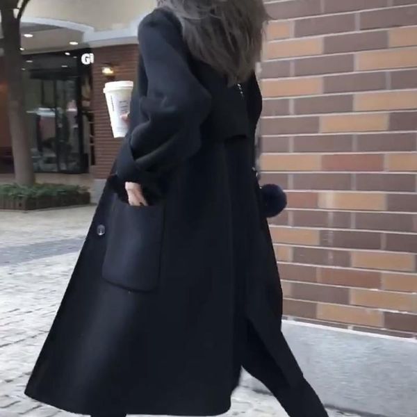 

women's wool & blends autumn winter women stylish coats female thick warm cashmere jacket ladies single button casual streetwear overco, Black