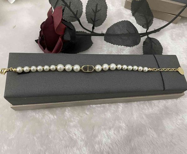 

d home dijia pearl letter bracelet women's 925 silver needle, Golden;silver