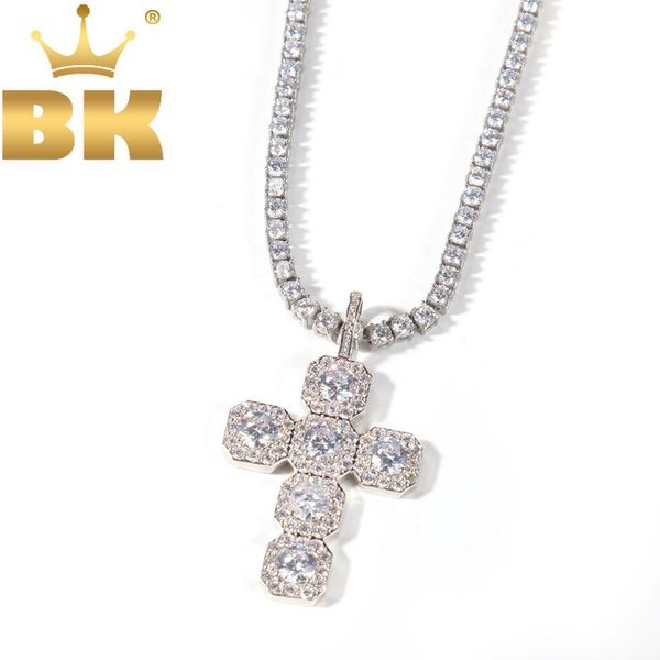 

the bling king hiphop baguette crystal zircon stone cross pendant necklace iced out cubic zirconia jewelry party necklace, Silver
