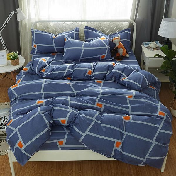 

navy blue plaid bedding sets full twin  king size bedsheet pillowcases quilt cover duvet cover modern business fashion