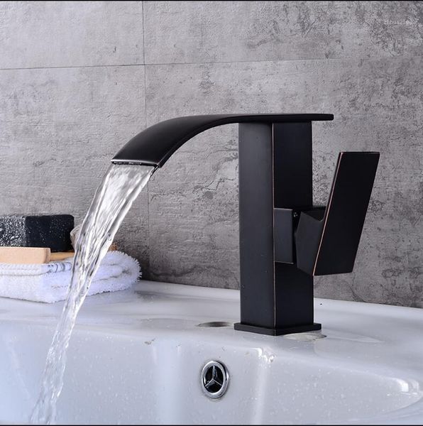 

bathroom sink faucets arrivals black oil brushed faucet and cold brass basin waterfall single handle water tap1