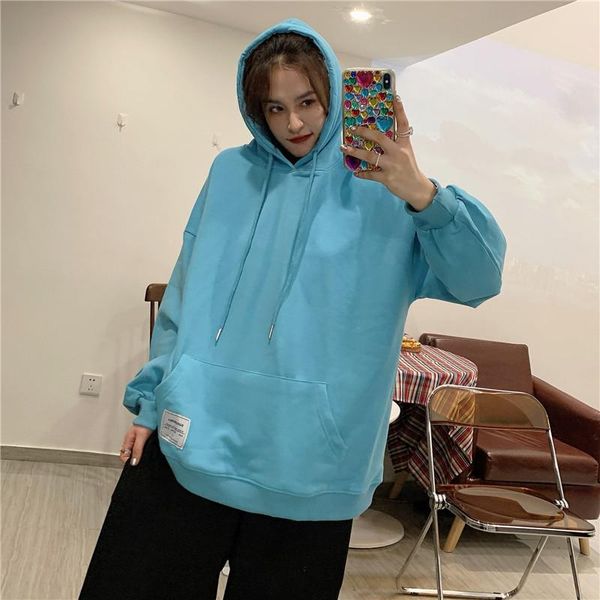 

women's hoodies & sweatshirts women and man thicken hooded sweatshirt 2021 candy colors sportswear loose long sleeve 6 color, Black