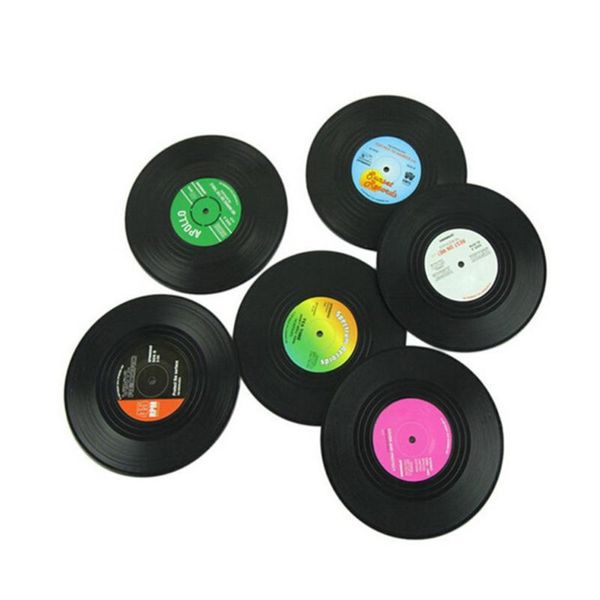 

mats & pads 6 pcs plastic record cup mat black retro mug pad heat-resistant non slip drink holder home decor