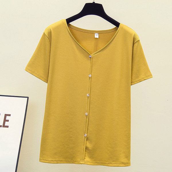 

basic solid front-end shirt plus size button with v casual short sleeve relief t female streetwear 2021 6vs8, White