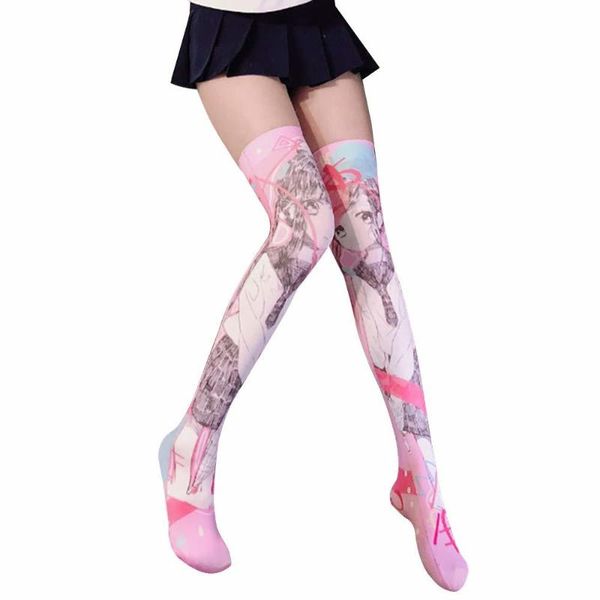 

party masks lolita japanese anime over the knee high socks cute schoolgirl uniform printing thigh stockings