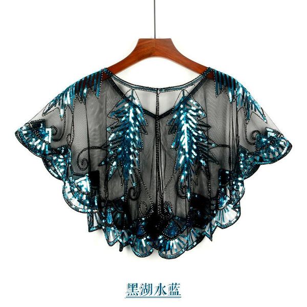 

scarves 1920s shawl wraps sequin beaded evening cape bridal bolero flapper cover up versatile mesh lace cardigan 7635, Blue;gray