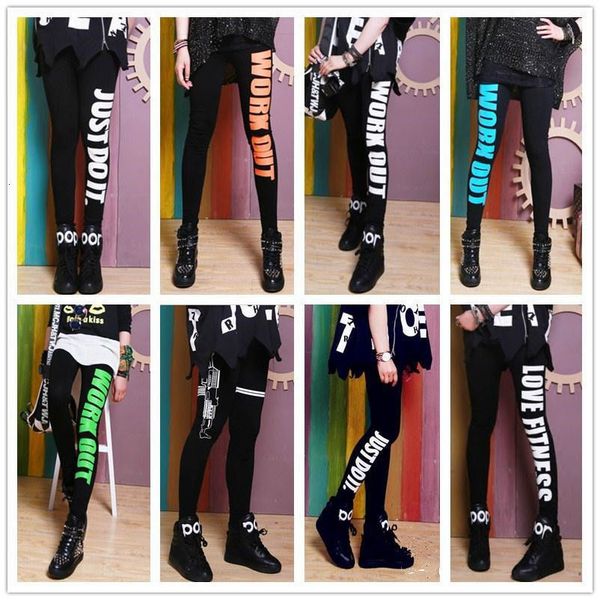 

2021 new black letter fall cotton elasticity pencil print ny women's pants high waist leggings htki