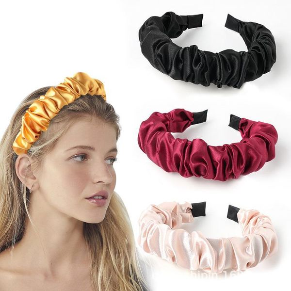

hair accessories 2021 summer pleated satin hairband women girls head hoop bands scrunchies headdress headband, Slivery;white