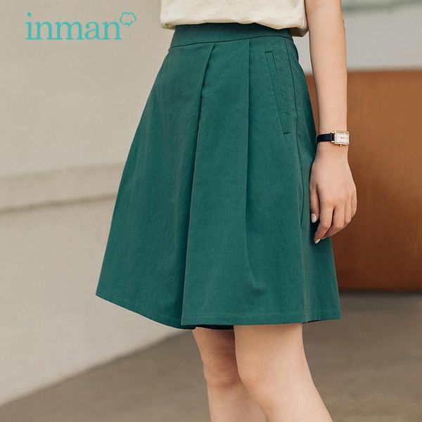 

women's pants & capris inman dark green short pant women summer minimal solid color wrinkle wide leg design lady causal chic trousers b, Black;white