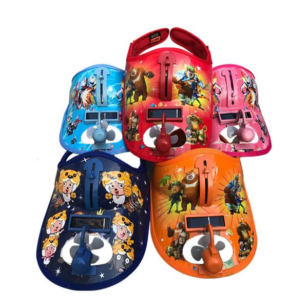 

tourism crafts cartoon children's outdoor sunshade hat solar fan, Yellow