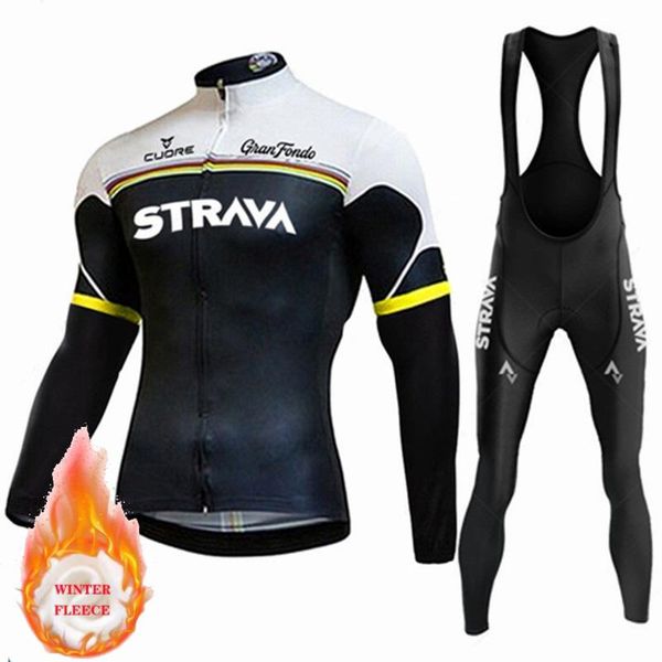 

racing sets strava winter thermal fleece cycling jersey set men's outdoor riding mtb ropa ciclismo bib pants clothing, Black;blue