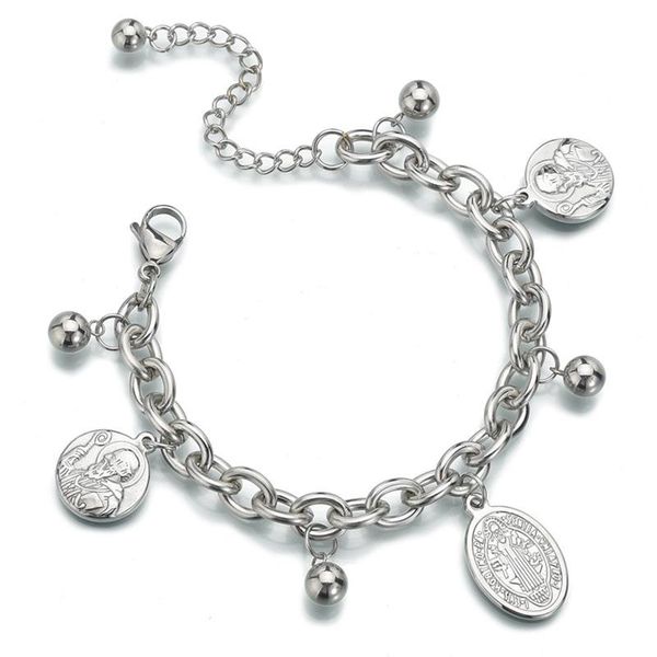 

charm bracelets jesus christian pendant religious trendy stainless steel cross beads chain bracelet jewelry gift, Golden;silver