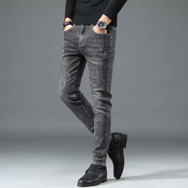 

men's jeans men dark blue stretch slim fit ripped distressed streetwear denim pants casual retro man trousers hiphop jean homme