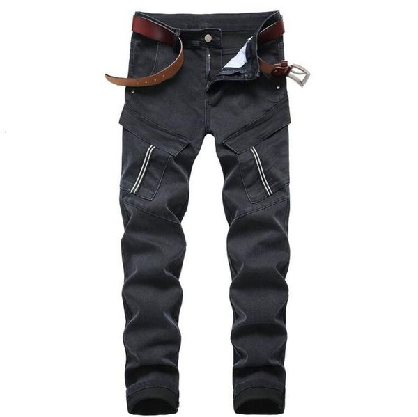 

unique mens big pocket panelled stretch jeans fashion designer vintage straight leg slim fit motocycle scratched biker denim pants jb7912, Blue