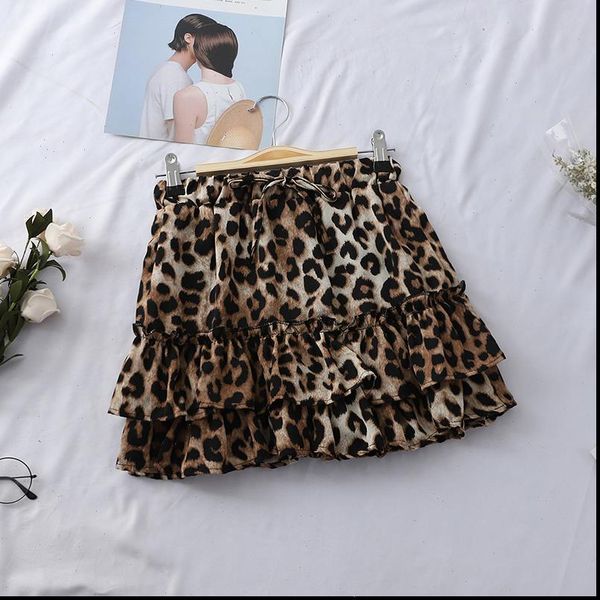 

leopard skirts women high waist a line mini skirts sashes wide leg outwear skirts 2021 summer ins women, Black