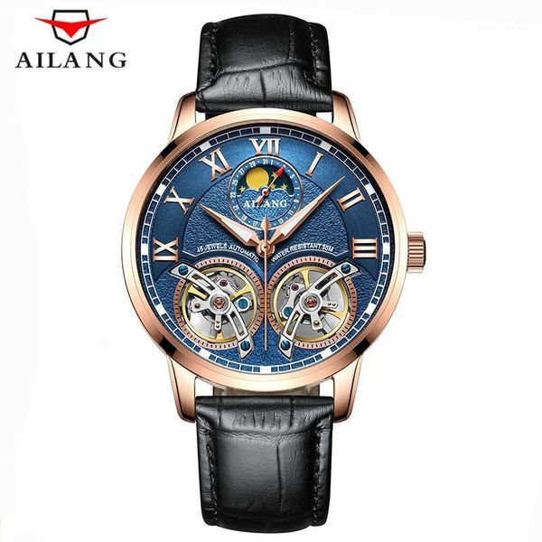 

automatic mechanical switzerland tourbillon men watches fashion luxury leather strap watch waterproof 30m clock relogio reloj wristwatches, Slivery;brown