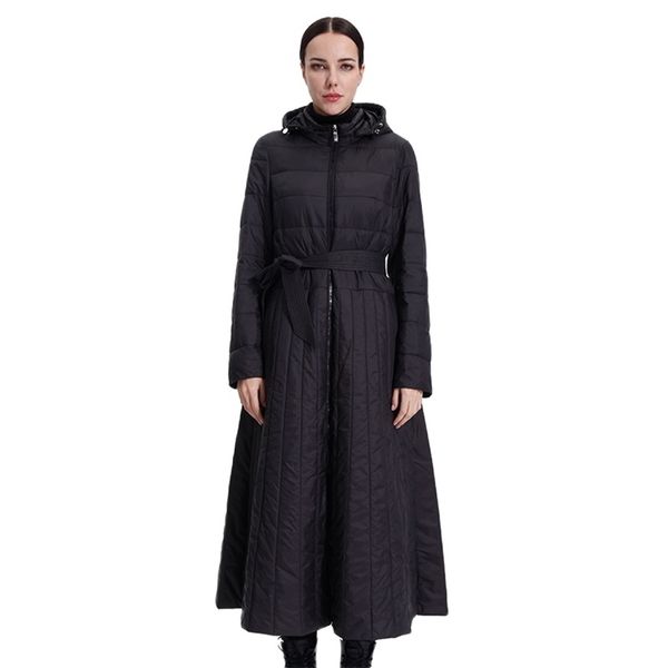 

women cotton jacket windproof parka thin long dress coat lady quilted plus office smooth quality clothes 19-208 210913, Black