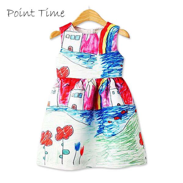 Colorful Girl Dress Summer Princess Dress Girl Designer Character Painting Abiti per bambini per vestiti per ragazze Vetement Fille Q0716