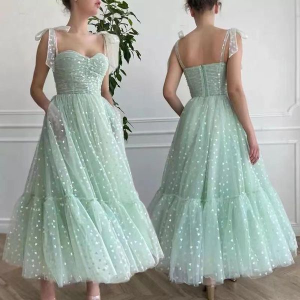 

party dresses prom mint green dots tulle a line evening dress, White;black