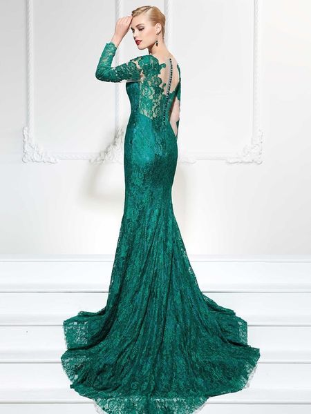 

new dark 2021 green mermaid v-neck button split-front lace evening es women sheer formal prom vestidos de noiva nmpx, Black;red