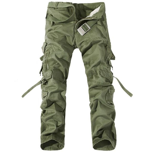 

men's pants men cargo mens casual cotton trousers solid military overalls multi pockets decoration plus size without belt, Black