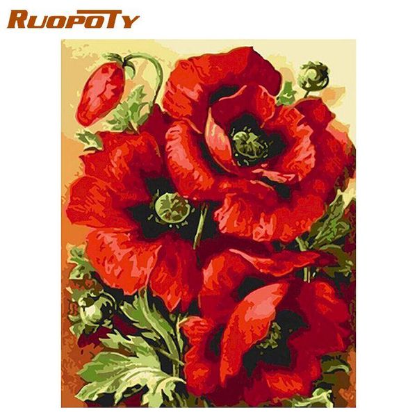 

paintings ruopoty acrylic picture red flower diy digital painting by numbers home decor modern wall art canvas artwork