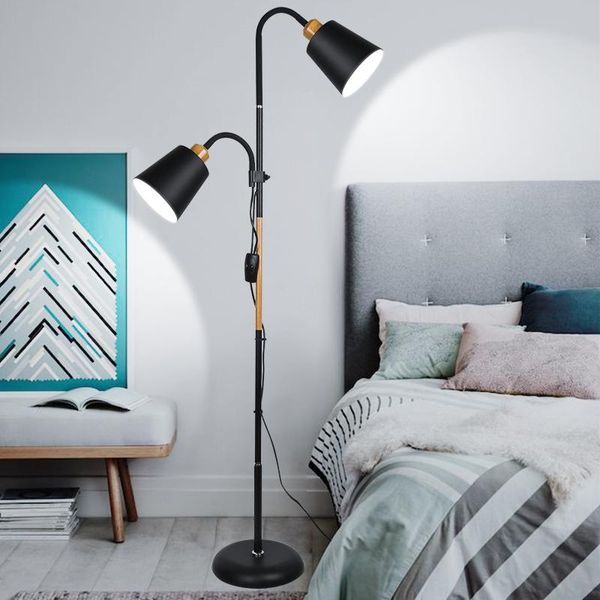 

nordic double head son mother living room floor lamp bedroom bedside eye protection led simple lamp