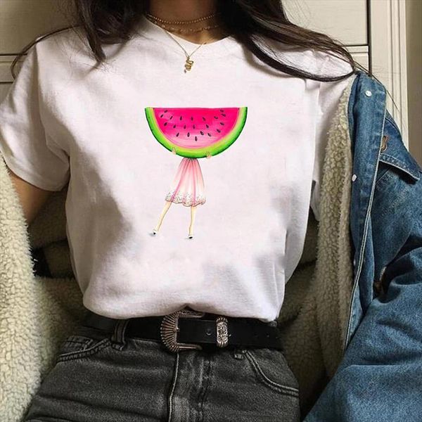 

sweet watermelon printed womens t shirt short sleeve loose tee clothes graphic, White