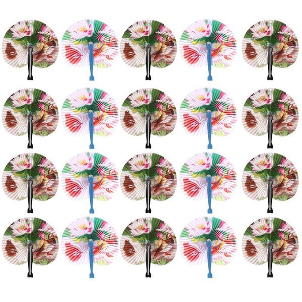 

other home decor 20pcs decorative fan chic female handheld chinese folding hand round circle printed paper party gift color random
