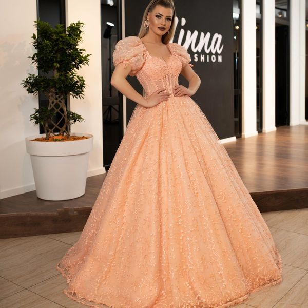 2022 Mode Quinceanera Kleider Puff Kurzarm Spitze Prom Kleider Korsett Top Sweet 15 Maskerade Kleid