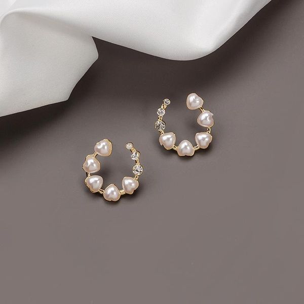 

stud korean c-shaped love pearl ring earrings hoop earring for women vintage france delicate wedding gifts jewellry, Golden;silver