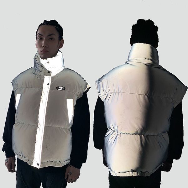 

2021 new harajuku gradiente luminoso sem mangas para baixo casaco homem e mulher suporte grosso jaqueta de inverno streetwear solto casual c, Black