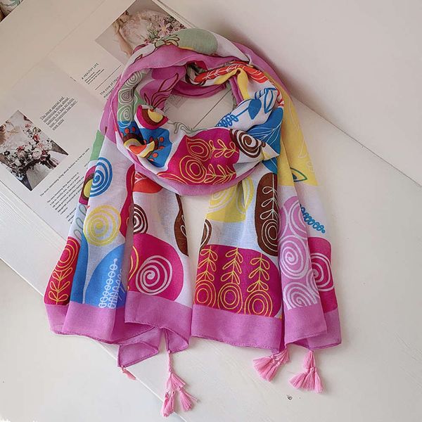 

spring and summer pink fresh sweet cotton hemp printed multi function office air conditioning shawl sunscreen scarf, Blue;black