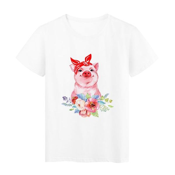 

women's t-shirt red bandana flower pig tshirt women wreath shirt speak yourself merch casual t young girl harajuku clothes, White
