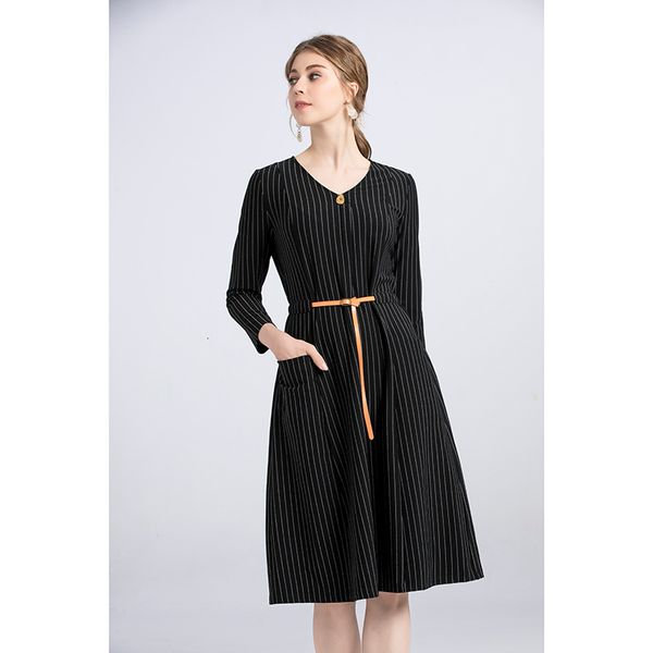 

2021 new summer casual fashion women striped office lady high waist v-neck black elegant vintage sashes mini es 5cyy, Black;gray