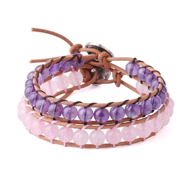 

tennis fashion reiki chakra natural crystal beads beaded bracelet energy semi-precious pink&purple wrap bracelets women jewelry, Golden;silver