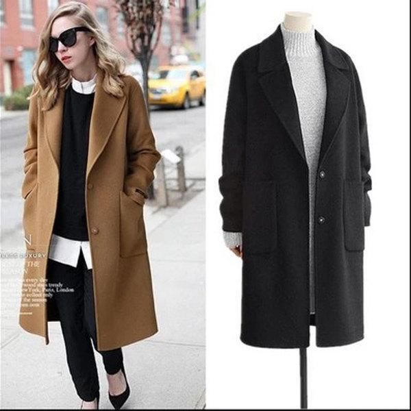

women's wool & blends 2021 autumn winter vintage coats women thicken temperament jackets for ladies fashionable chic outerwear, Black