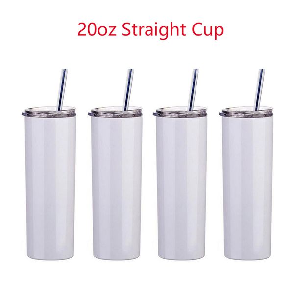 

us stock 20oz sublimation mug straight tumblers blanks white stainless steel vacuum insulated slim diy 20 oz cup car coffee mugs 496