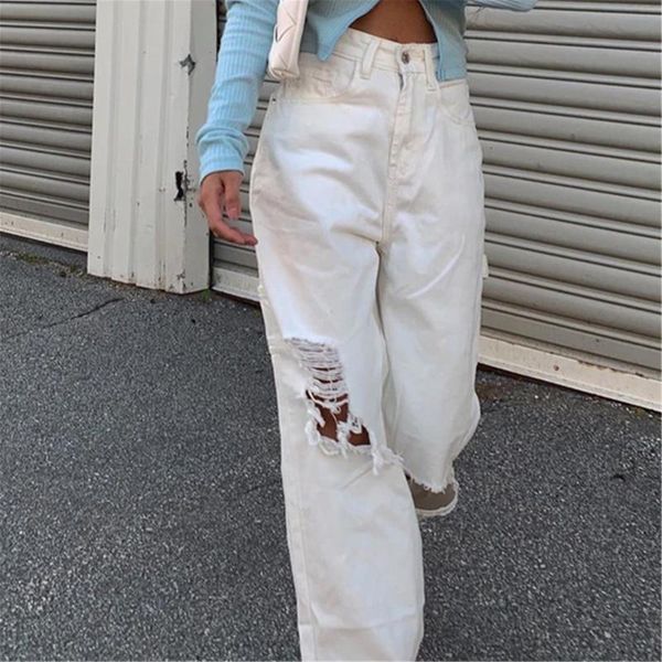 

women's jeans boyfriend for women button high waist pocket solid color trousers loose denim pants pantalones vaqueros #y10, Blue
