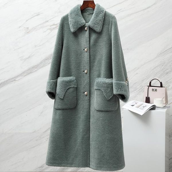 

women royal winter fur coat natural soft female sheep shearing outcoat ladies plush genuine wool rlwh, Black