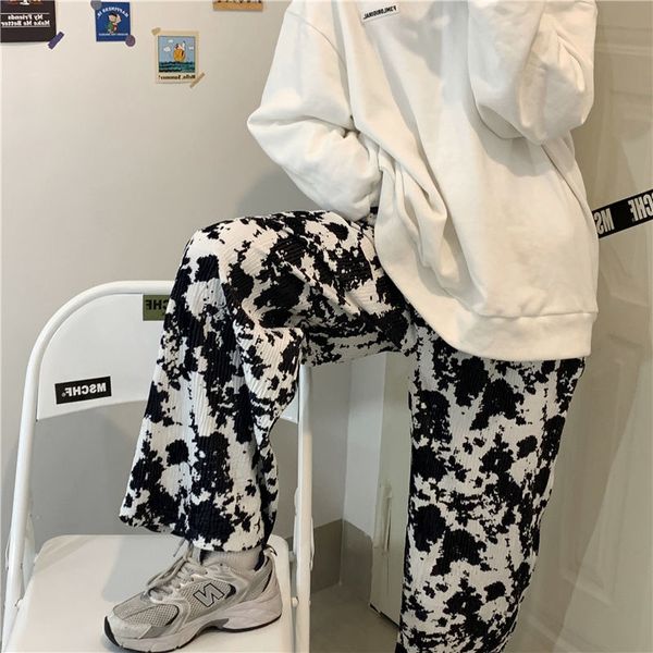 

korean style tie dye pants women vintage white sweat pants women baggy harajuku oversized casual trousers wide leg pants, Black;white