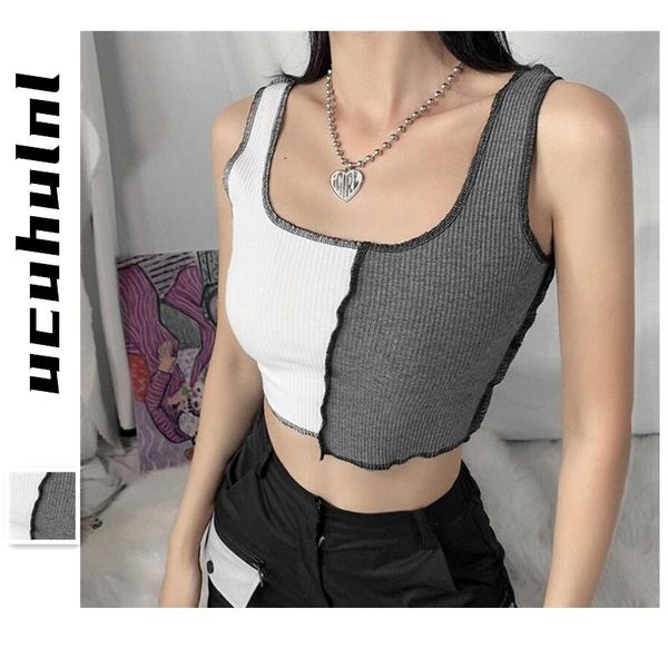 

women's tanks & camis patchwork tube women 2021 fashion slim crop tank casual sleeveless breast wrap camisole streetwear outfits cl, White